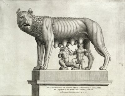 Drawing of the Etruscan Bronze of the She-Wolf Suckling Romulus and Remus, 5th Century BC, in the Capitoline Museum, 1552 by Antonio Lafreri